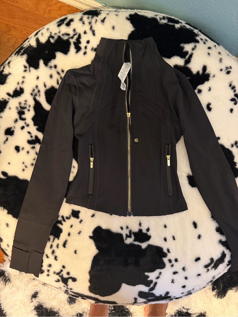 lululemon athletica Black Bomber-Style Zip Jacket with Gold Hardware